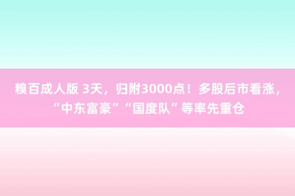 糗百成人版 3天，归附3000点！多股后市看涨，“中东富豪”“国度队”等率先重仓