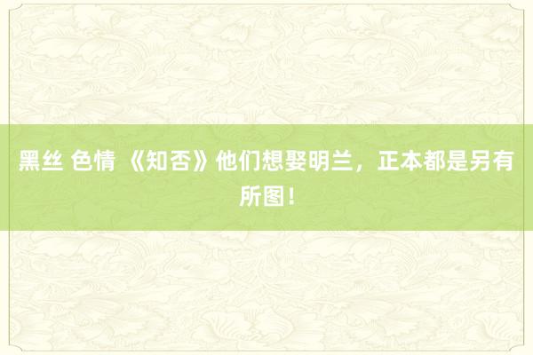 黑丝 色情 《知否》他们想娶明兰，正本都是另有所图！