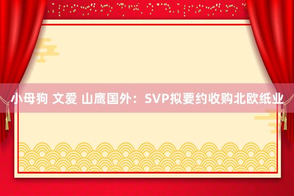 小母狗 文爱 山鹰国外：SVP拟要约收购北欧纸业