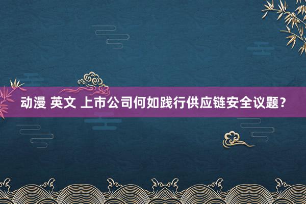 动漫 英文 上市公司何如践行供应链安全议题？