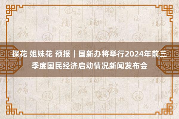 探花 姐妹花 预报｜国新办将举行2024年前三季度国民经济启动情况新闻发布会