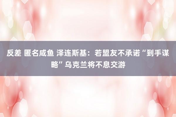 反差 匿名咸鱼 泽连斯基：若盟友不承诺“到手谋略”乌克兰将不息交游