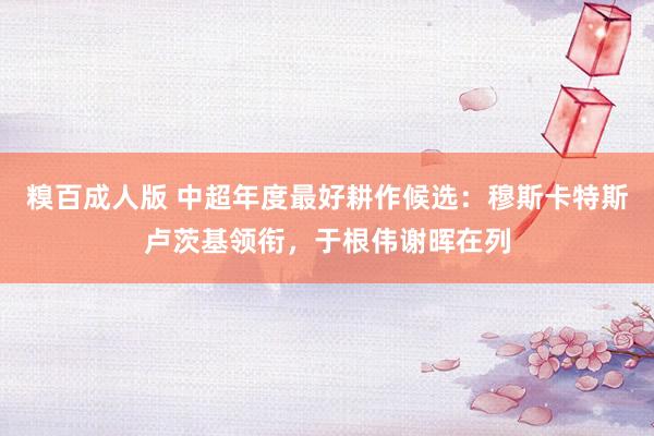 糗百成人版 中超年度最好耕作候选：穆斯卡特斯卢茨基领衔，于根伟谢晖在列