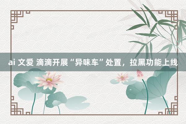 ai 文爱 滴滴开展“异味车”处置，拉黑功能上线