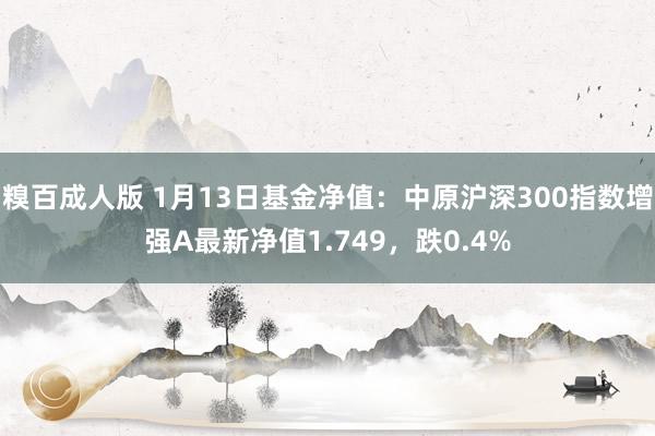 糗百成人版 1月13日基金净值：中原沪深300指数增强A最新净值1.749，跌0.4%