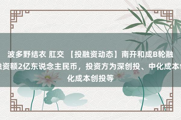 波多野结衣 肛交 【投融资动态】南开和成B轮融资，融资额2亿东说念主民币，投资方为深创投、中化成本创投等